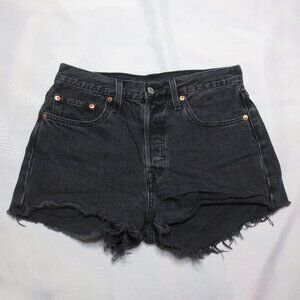 LEVI’S 501 womens SHORTS jean FRAYED faded black HIGH WAIST button-fly SIZE 28